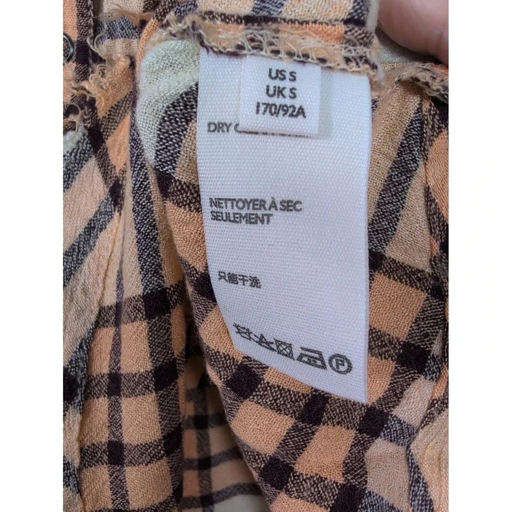 $118 Free People Pacific Dawn Plaid Shirt Peach Tree Plaid Snap Button Down S
